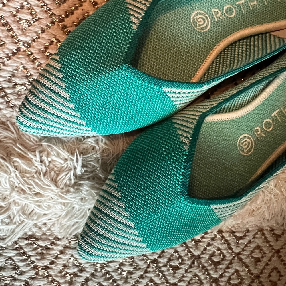 Rothy’s Turquoise Calypso Stripe The Pointe Flats - Picture 7 of 9